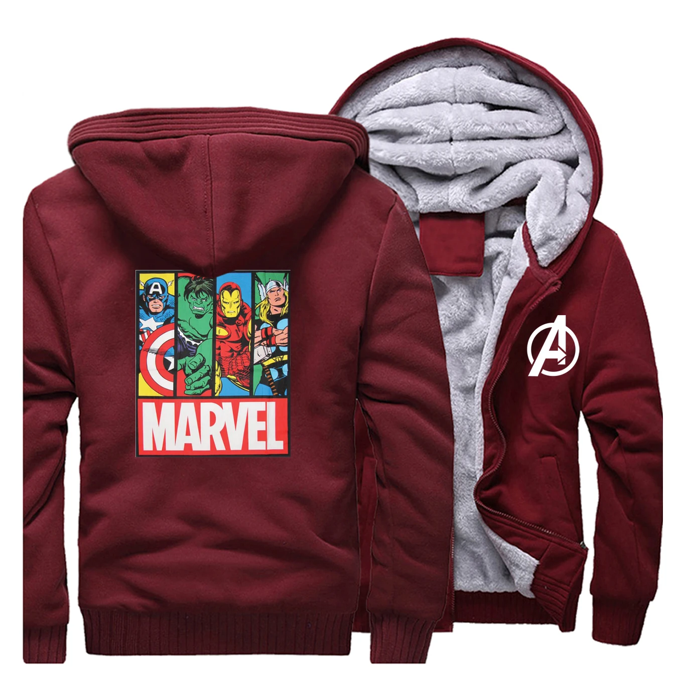 Marvel Мстители зима горячая Распродажа толстовки с рукавом реглан мужская мода хип-хоп спортивная одежда забавное пальто плотная одежда супергероя - Цвет: Wine Red