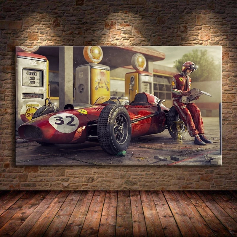 

Vintage Car Canvas Paintings Classic Racing F1 Race Car Posters and Prints Wall Art Pictures for Living Room Decoration Cuadros