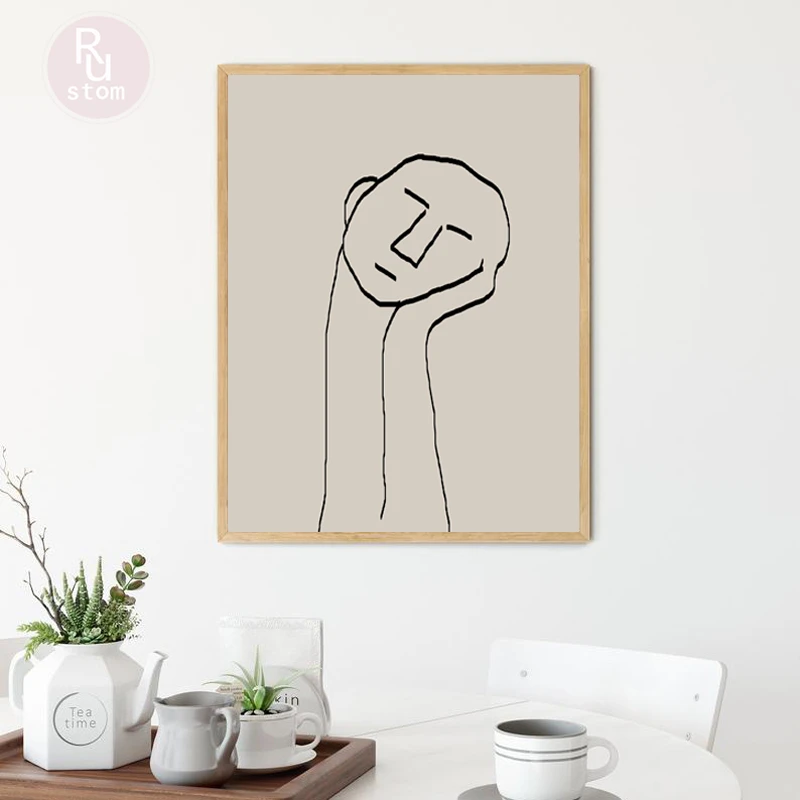 

Boho Modern Minimalist Sculpture Line Art Prints Abstract Figure Drawing Fine Art Canvas Painting Neutral Wall Art Picture Decor