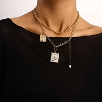 vintage fashion punk necklace golden virgin jesus square pendant necklace female hip hop street necklace