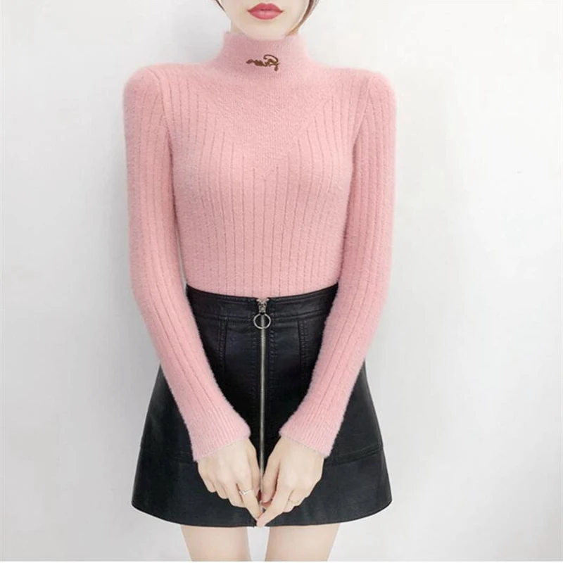 Женский кашемировый свитер с имитацией норки Осень-зима 2020 высоким воротником