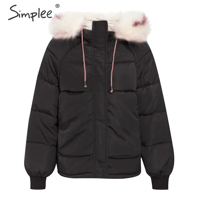 black fur collar Simplee женская куртка осень-зима большой размер с капюшоном женский теплый мягкий пиджак - Цвет: black fur collar