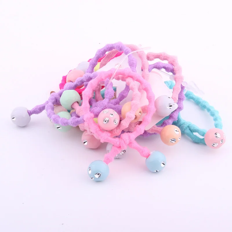 2020 Newest Summer Hairdress For Girls Cute Multicolor Crystal Charms Beads Elastic Hair Bands Expandex Cotton Knots Rubber Band | Детская