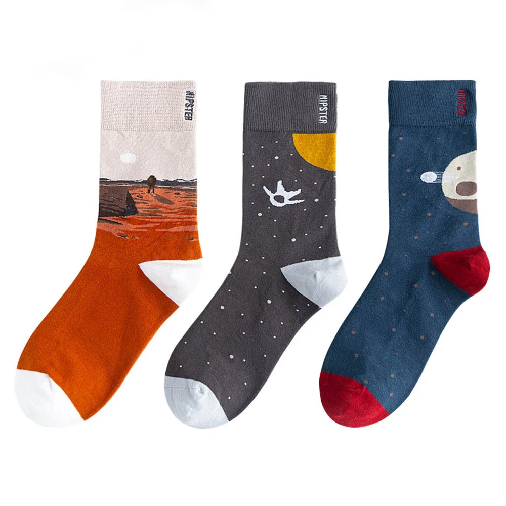 Мужские носки в стиле унисекс с рисунком на осень и зиму повседневные Харадзюку