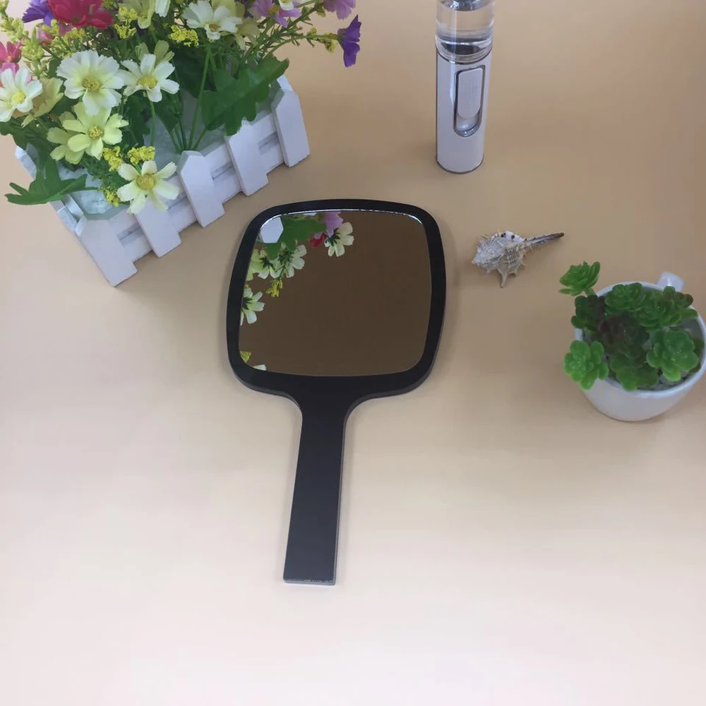 Акриловое зеркало для макияжа портативное квадратное черное белое с ручкой