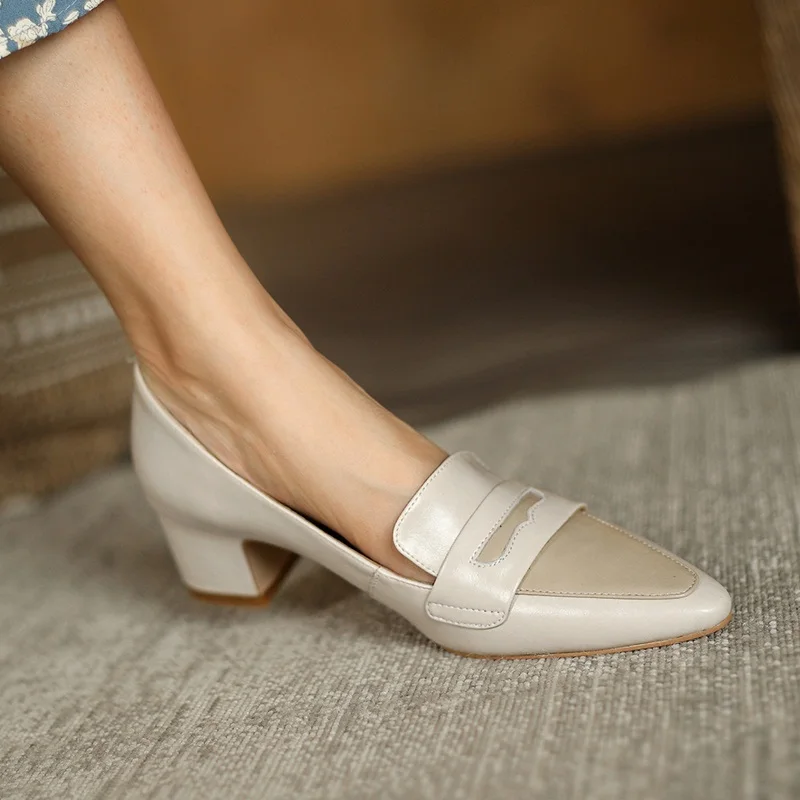 

2021 Woman Pumps Office Lady Spring Summer Brand Design Genuine Leather Women Pointed Toe Square High Heels Shoes Woman Pumps 39