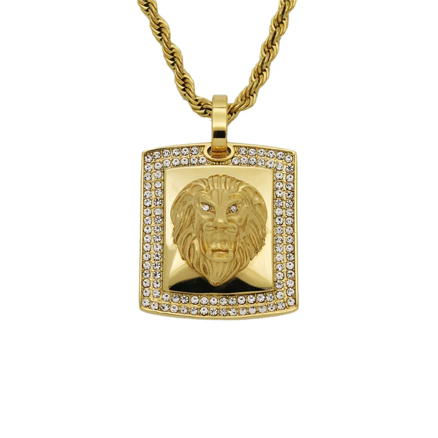 

2021 High Quality Stainless Steel Chain With Male Gold Color Iced Out Lion Head Pendant Necklace for Men Hip Hop Bling Jewelry