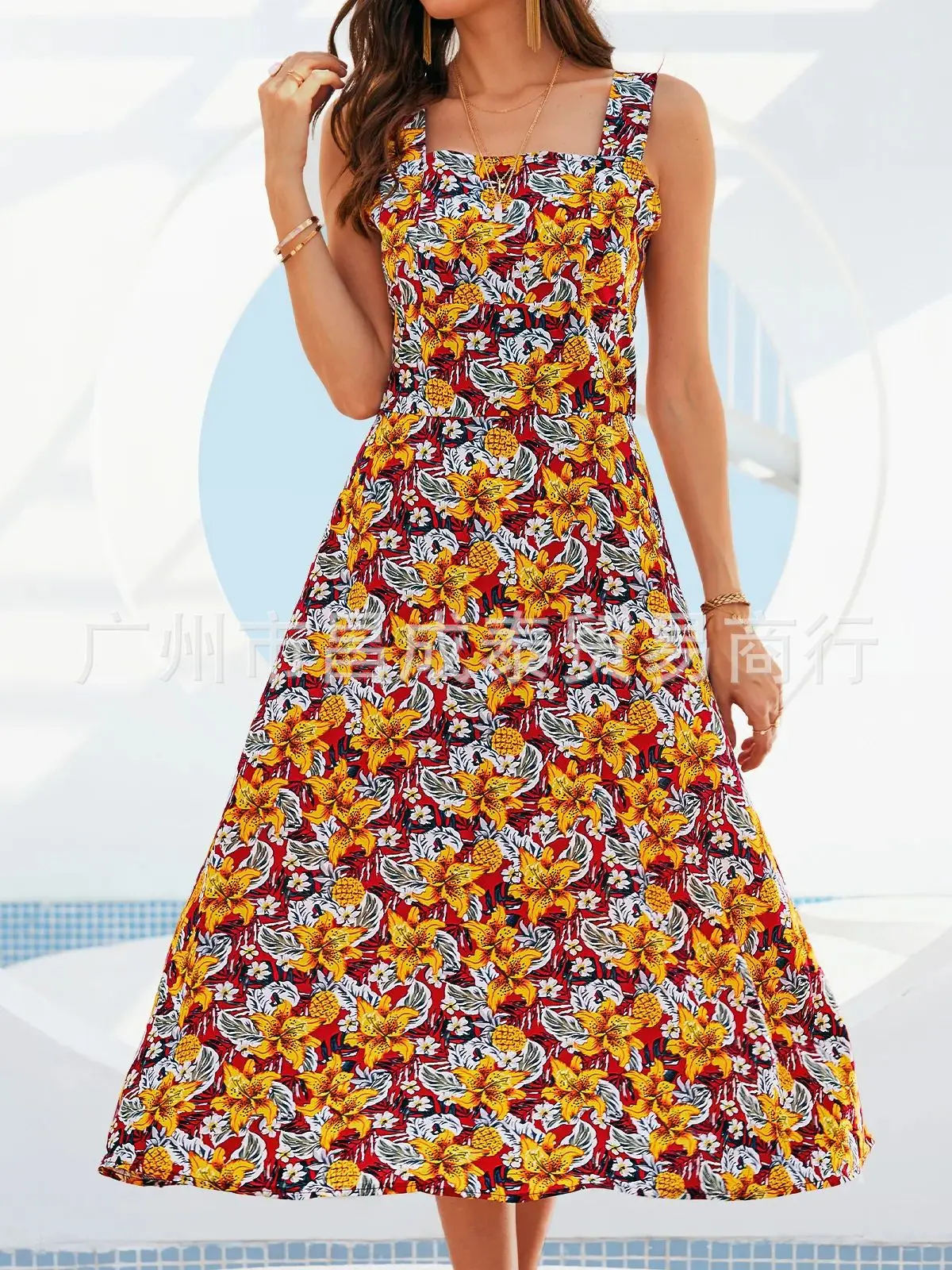 

2021 summer new style sling fashion emerald flower print sexy halter pullover dress women