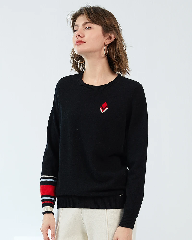 Женский трикотажный пуловер Zhili свитер из 100% кашемира в трехцветную полоску |