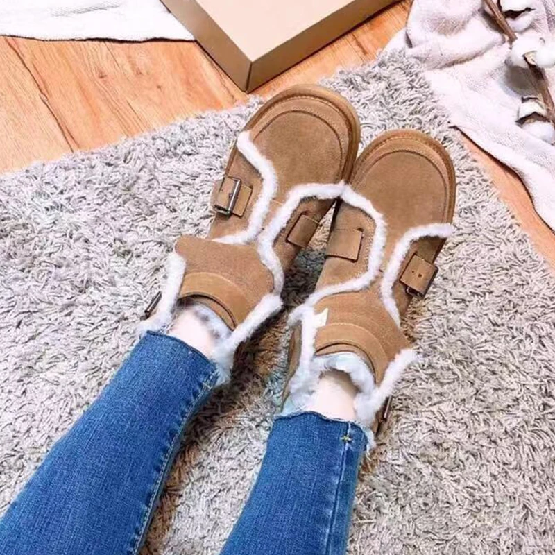 Зимние сапоги женские зимние на овечьем меху Новинка 2019 года женская кожаная