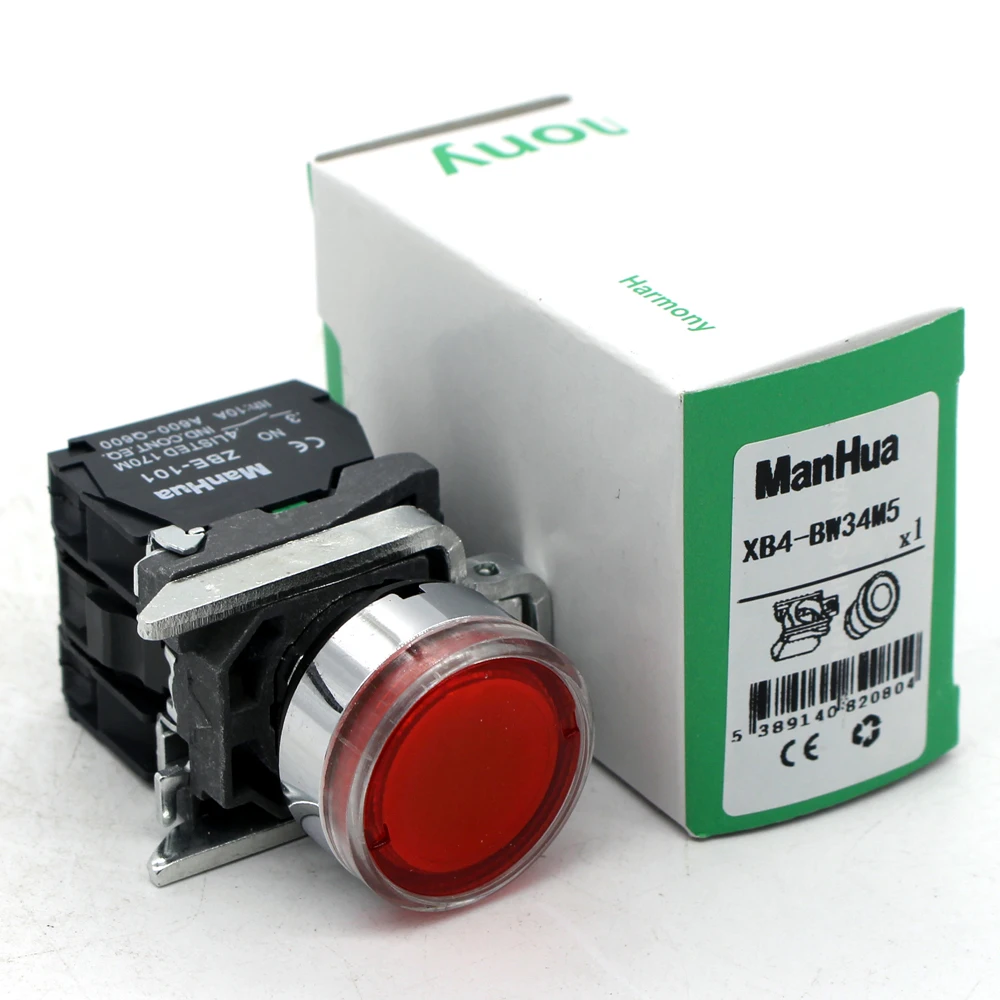ManHua XB4 BW34M5 flush светильник и head s 22 мм красный светодиодный кнопочный переключатель