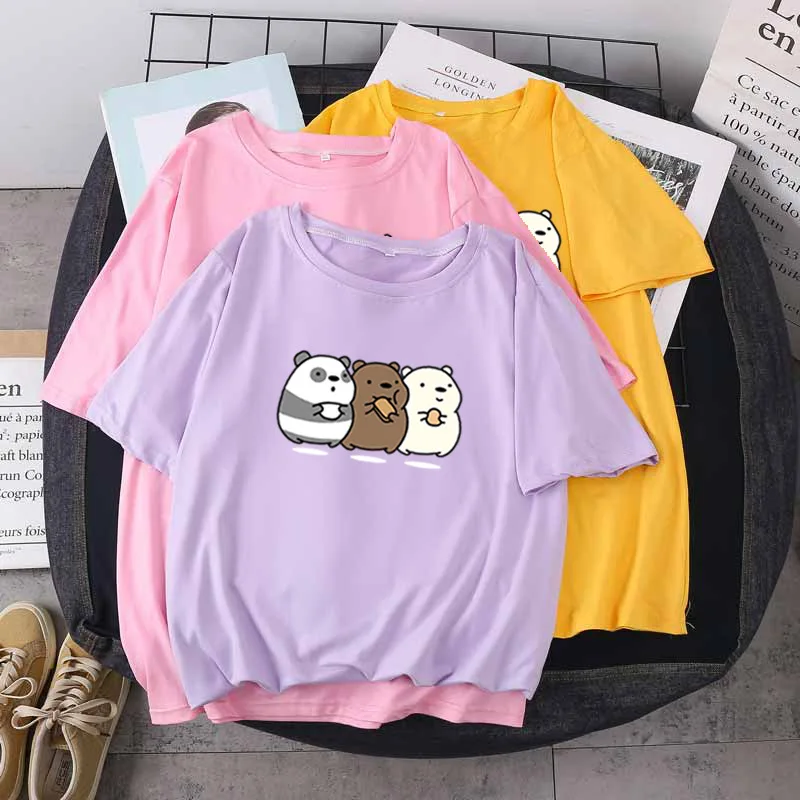 

Qrxiaer Couples T-shirts Young Tee Love Tops Summer Short Sleeve Animal Three Little Bear T shirt Women Clothing Couple Shirts