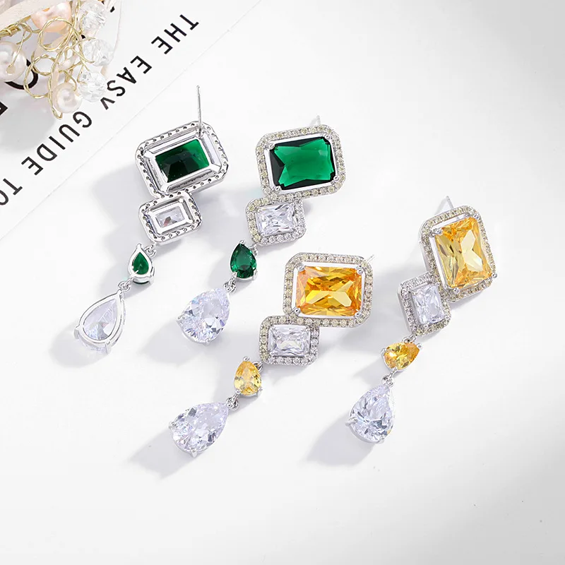 

Желтые квадратные геометрические циркониевые увеличенные медные серьги S925 с тремеллой иглой прекрасные великолепные ювелирные изделия дл...