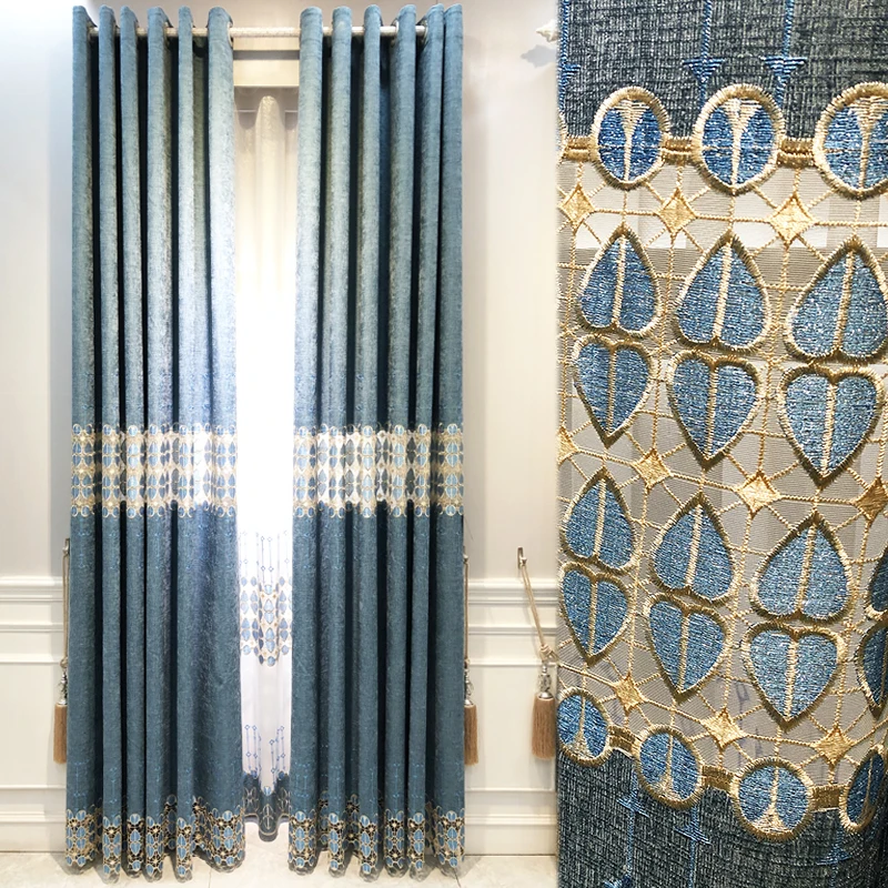 

Modern Simple Light Luxury High-end Semi-blackout Curtains for Living Room Bedroom Balcony Embroidered Curtains Customization