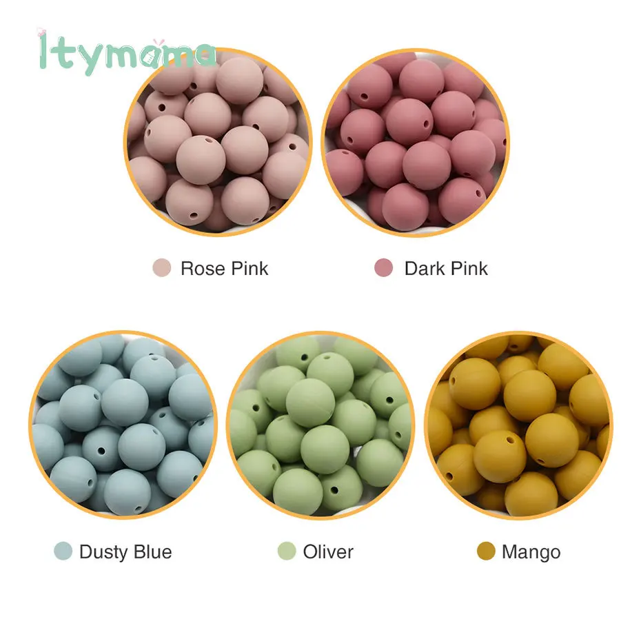 Cuentas redondas de silicona de grado alimenticio, mordedor de dentici&oacute;n masticable para beb&eacute;, 15/12mm, 40 unids/lote-1