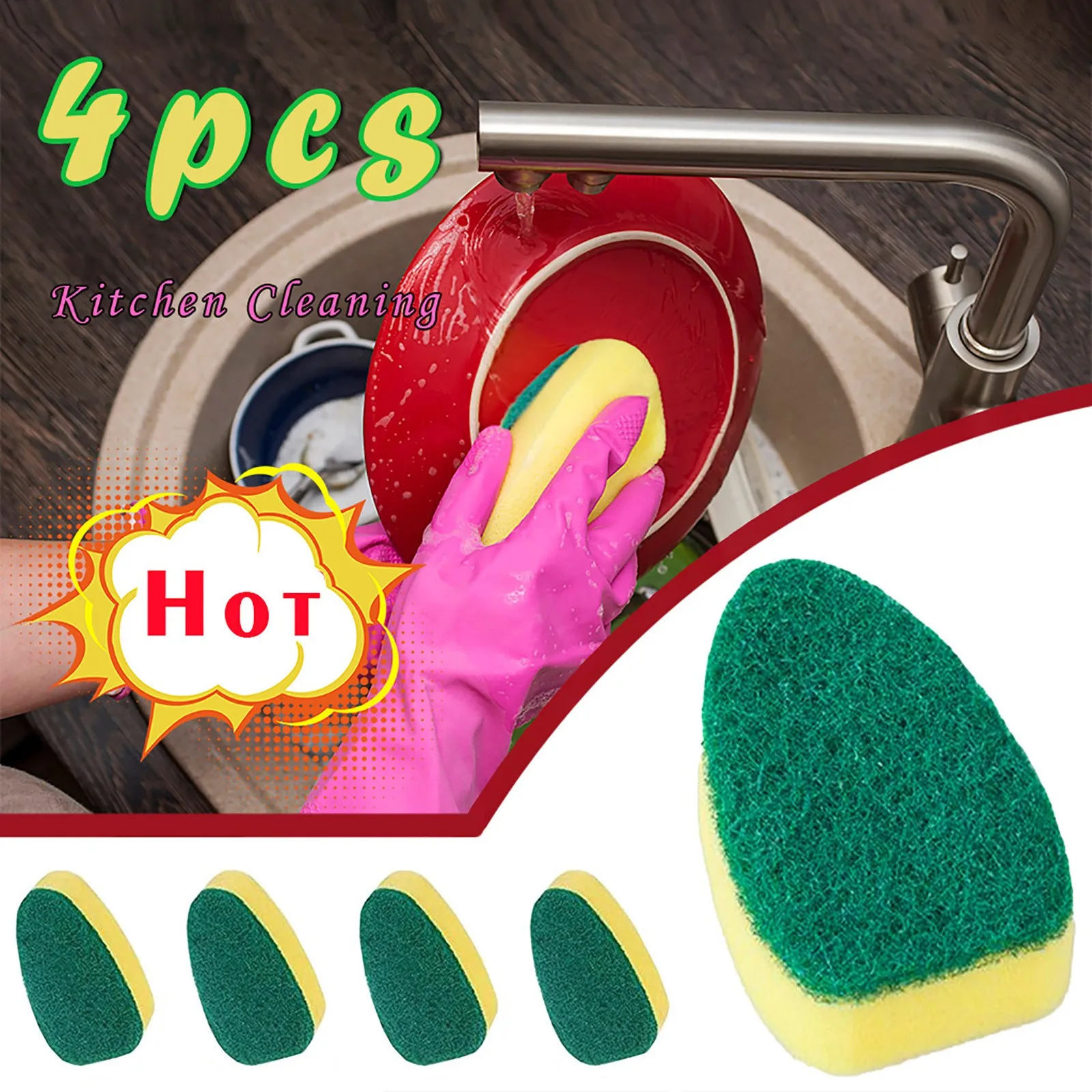 

Щетка-губка для мытья посуды, губка для замены, 4 шт.