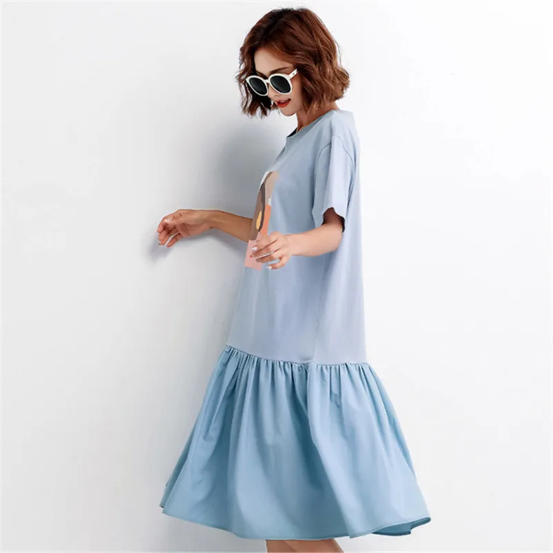 

NEW Summer Women Fashion Elegant Pattern Print Tops Ladies Female Girl Short Sleeve Casual Ruffles Sweet T shirt Dress