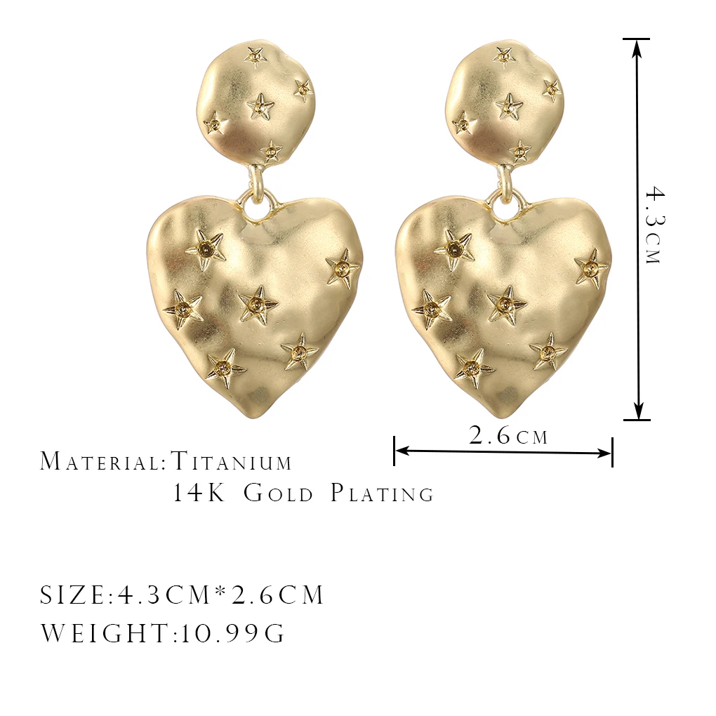 

onyss Heart-Shaped Star 14K Gold-Plated Pendant Earrings Stud Earrings Popular Korean Styles in 2021