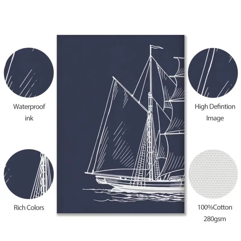 

Nordic Decorative Painting Sailing Boat Canvas Painting Wall Art Print Mediterranean Home Decoration Living Room Bedside Mural