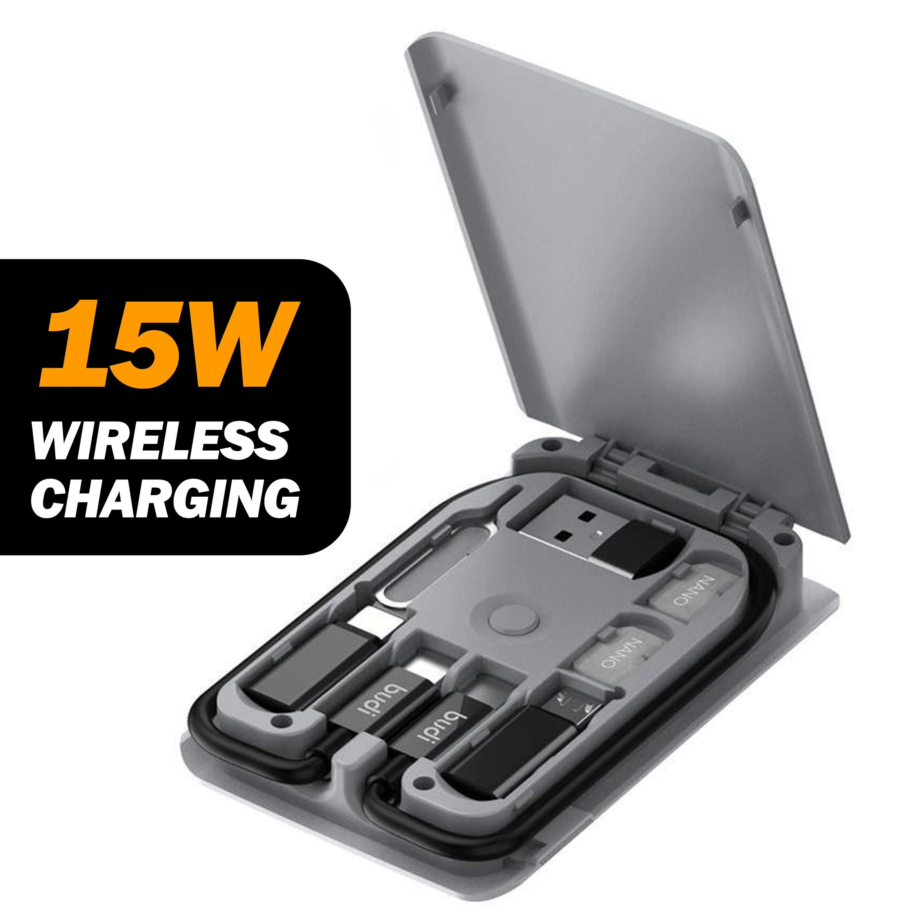 BUDI-adaptador inteligente multifunci&oacute;n oficial, Cable de almacenamiento de datos, lector de tarjetas USB, cargador inal&aacute;mbrico Universal-3