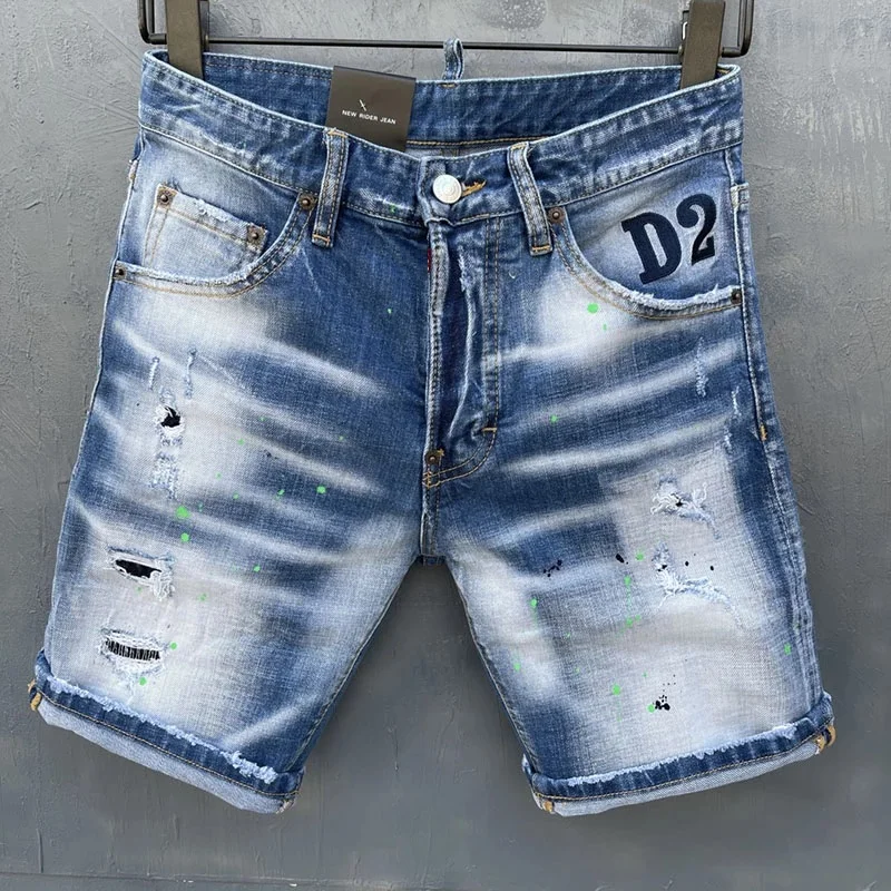 

summer Style dsq brand D2 Italy jeans men Shorts jeans Men denim trousers Slim dark blue stripe hole Shorts jeans for men