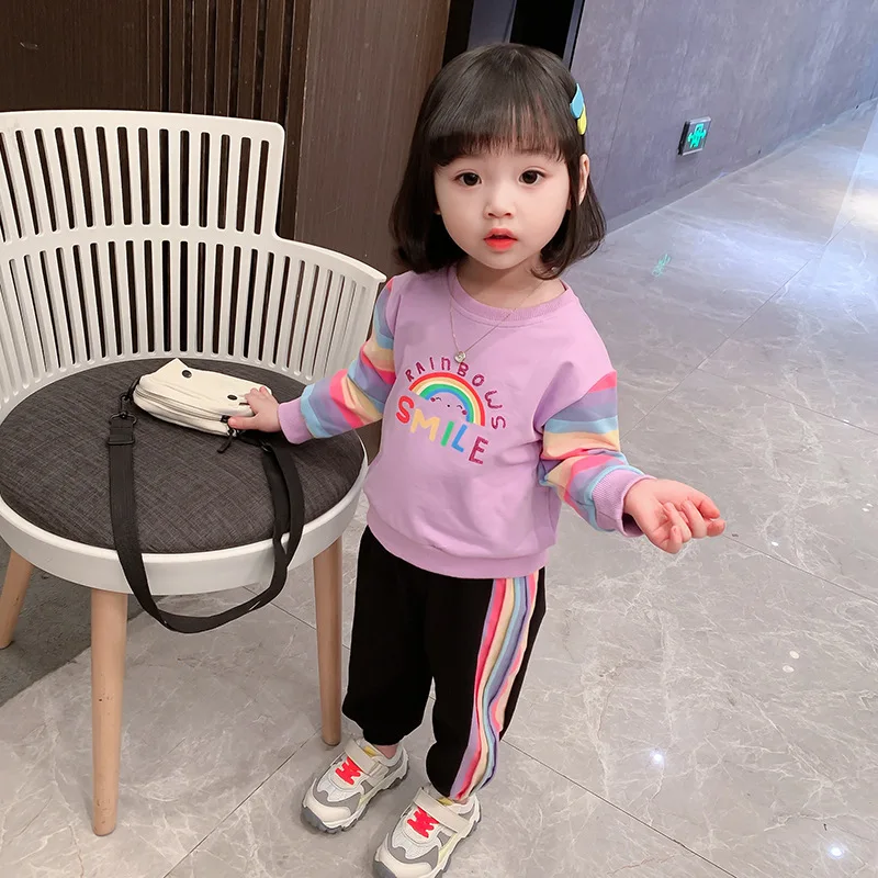 

New Fashion Scoop Spring Summer Children's Clothes Baby Girls Sweatshirts + Pants 2pcs/Set Kids Birthday Gift Teenage Clothing