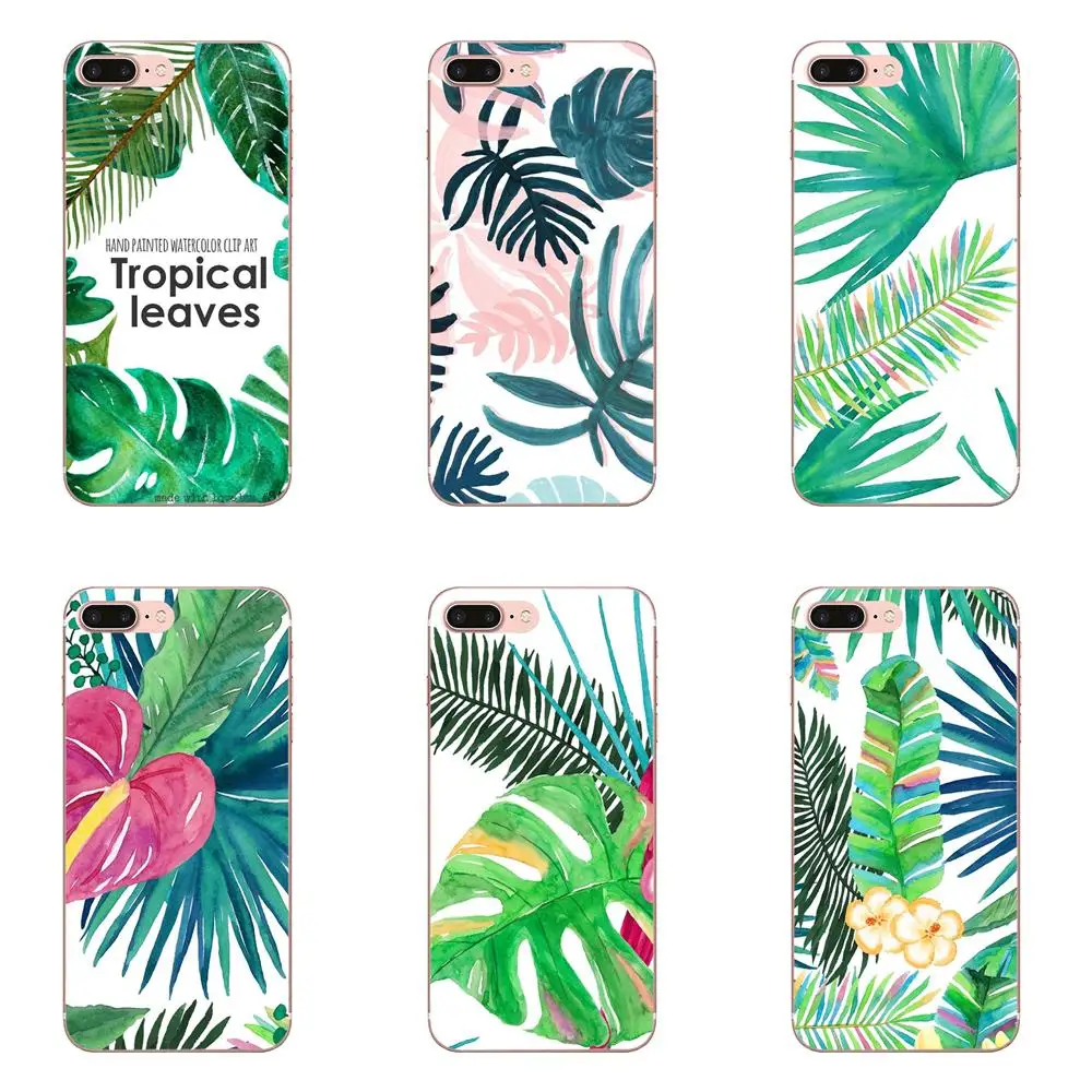 Мягкий ТПУ чехол для телефона зеленый акварелью тропические листья Galaxy A3 A5 A7 A8 A9