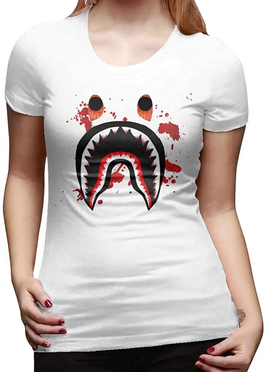 Женская Классическая футболка с коротким рукавом базовая Bape Blood Shark круглым