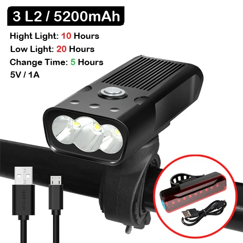 3 L2 5200 Tailiight NEWBOLER 5200 мАч флэш-светильник для велосипеда USB зарядка Комплект Задний фонарь MTB велосипед светодиодный светильник L2/T6 головной светильник велосипедные аксессуары для фонарей - Цвет: 3 L2 5200 Tailiight