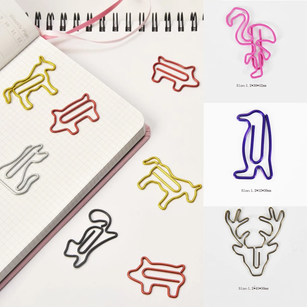 

20 шт., Золотые зажимы для бумаги в форме слона, фламинго, пингвина