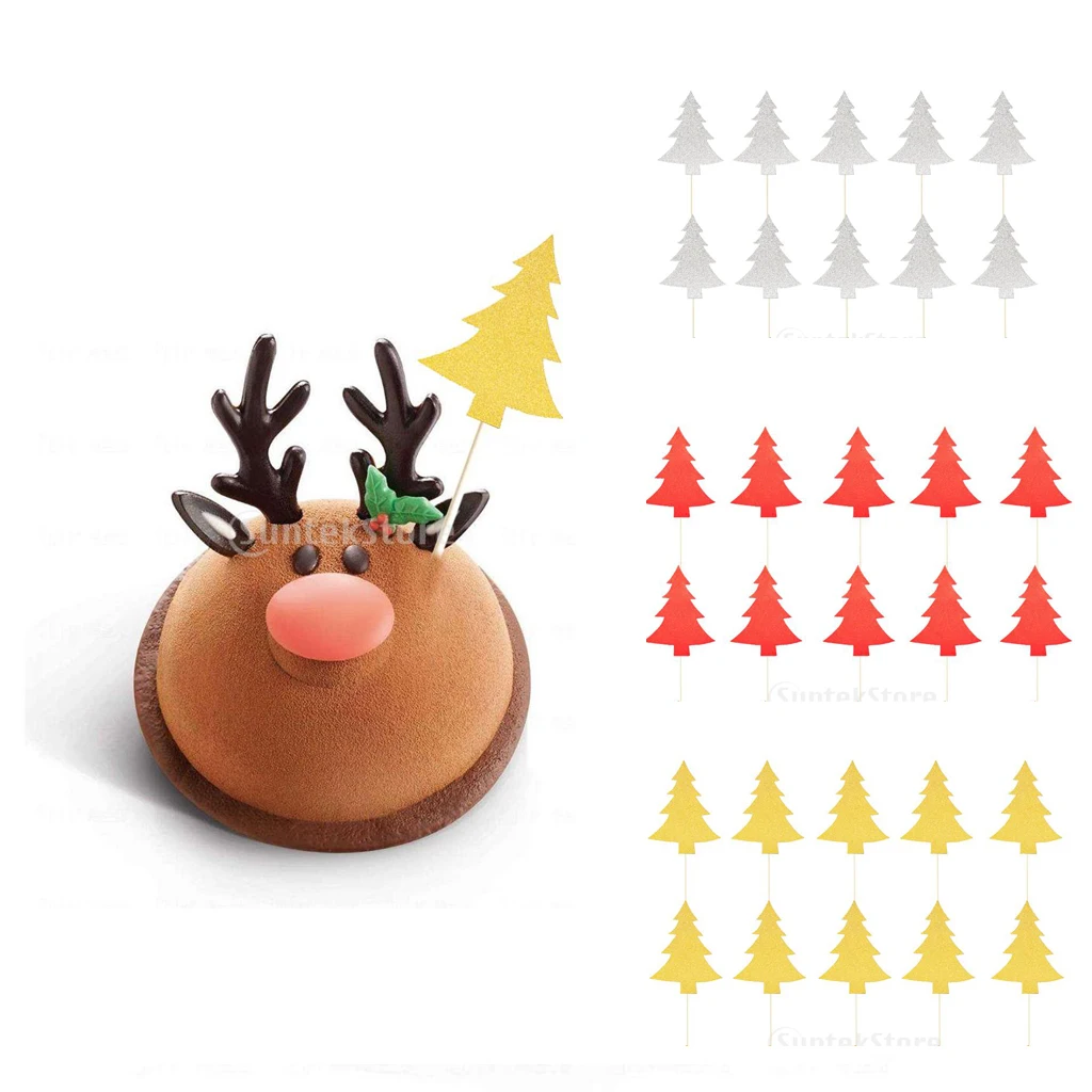 

20/set Glitter Gold/Silver/Red Christmas Tree Cake Topper Cupcake Food Picks