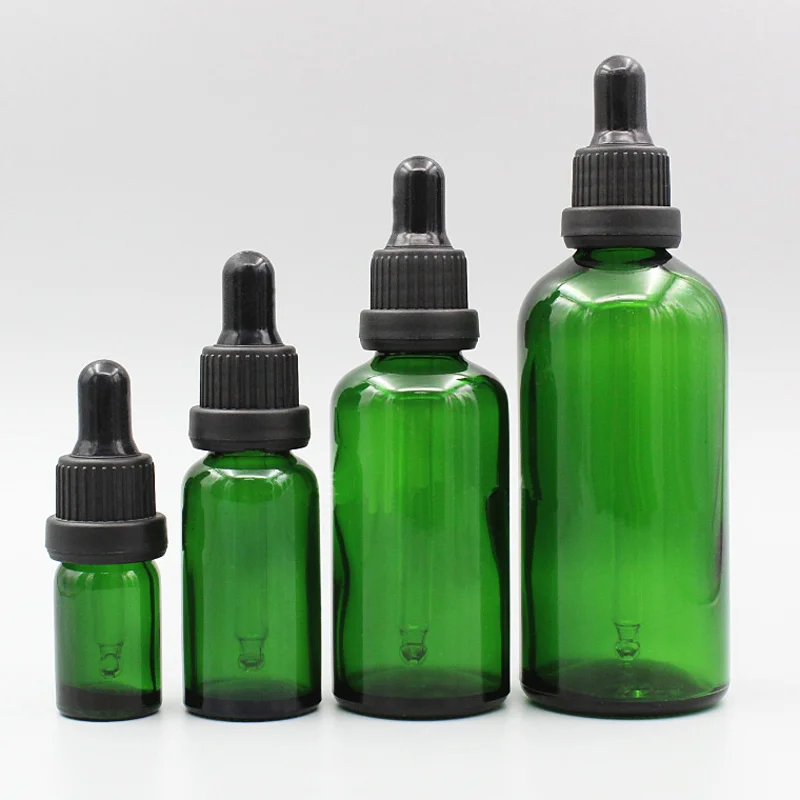 

5ml - 100ml 12pcs Green Glass Packing Bottles Dropper Oil Female Beauty Of Small Tools Empty Cosmetic Dropper Oil Container