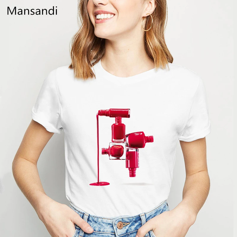 Женская футболка с принтом лака для ногтей модная в стиле Харадзюку 2019|Футболки| |