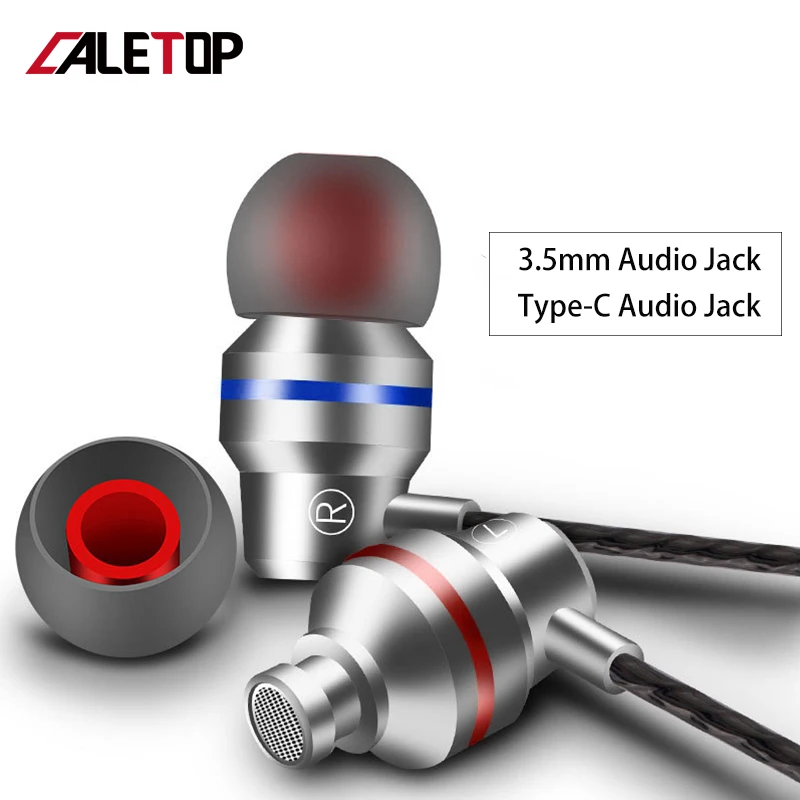 CALETOP, 3,5 мм, Тип C, наушники с динамическим приводом, HiFi, USB-C, наушники-вкладыши, бас, металлическая Спортивная игровая гарнитура с микрофоном для Xiaomi huawei