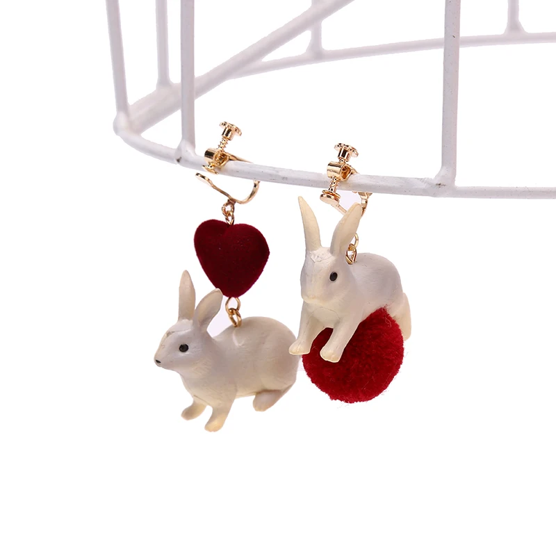 

Lovely Run Rabbit Drop Earrings Cute Heart Animal Ear Studs Charm Jewelry Gifts