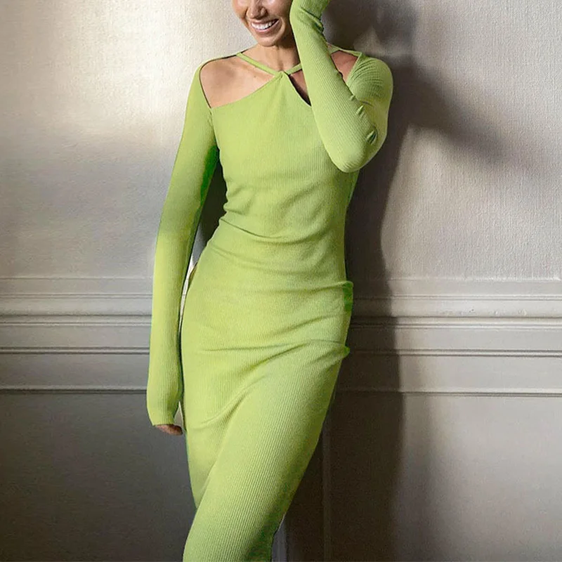 

Женское трикотажное платье с открытыми плечами, однотонное облегающее элегантное женское праздвечерние чное платье в стиле High Street 2022