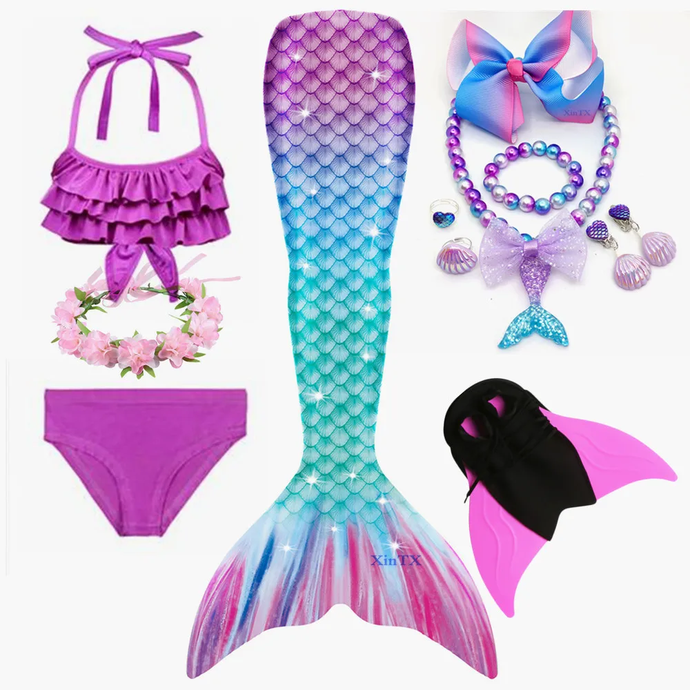 Детский пляжный купальник с хвостом Русалочки бикини моноластами для косплея и