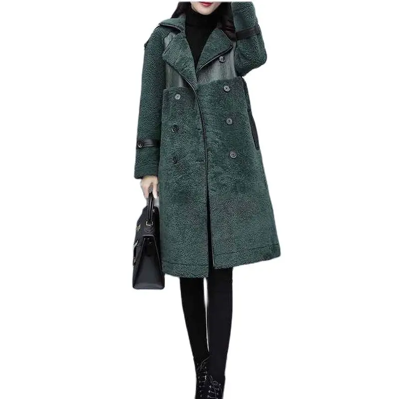 

Women 2021 Autumn Winter Fashions Faux Lambswool Fur Coat New Female Casual Loose Warm Long Outwear Double-Breasted Jacket M749