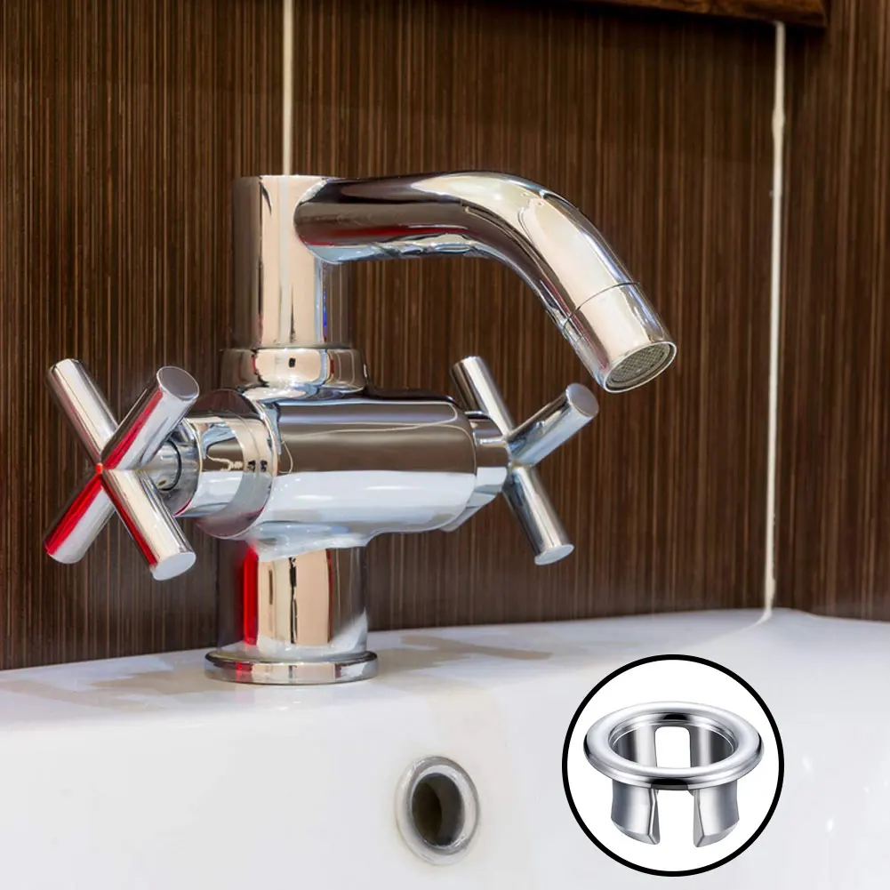 

3PCS Bathroom Basin Sink Overflow Ring Sink Holes Round Insert Chrome Hole Cover Cap Plastic Basin Cover For Bathroom Kitchen