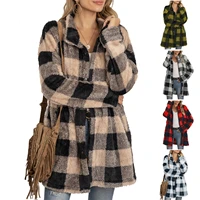 women plaid shirt coat plush long sleeve ladies tops outwear 2021autumn winter loose female jacket thick warm coats dropshipping