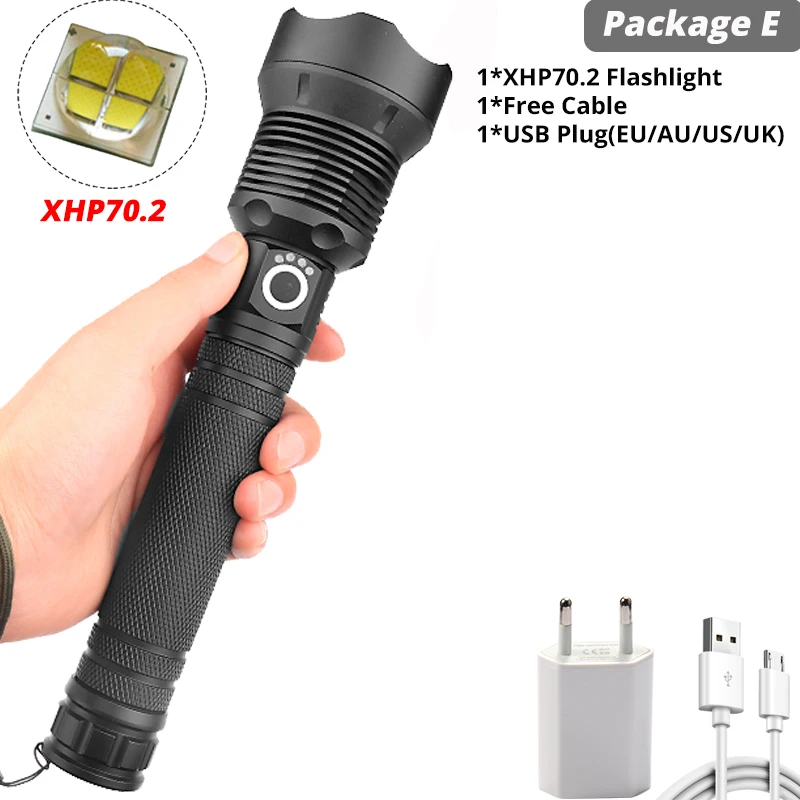 Супер мощный Xlamp XHP70.2 XHP90 светодиодный фонарь USB XHP50 лампа Zoom тактический фонарь 18650 26650 перезаряжаемый аккумулятор - Испускаемый цвет: Package E-XHP70.2