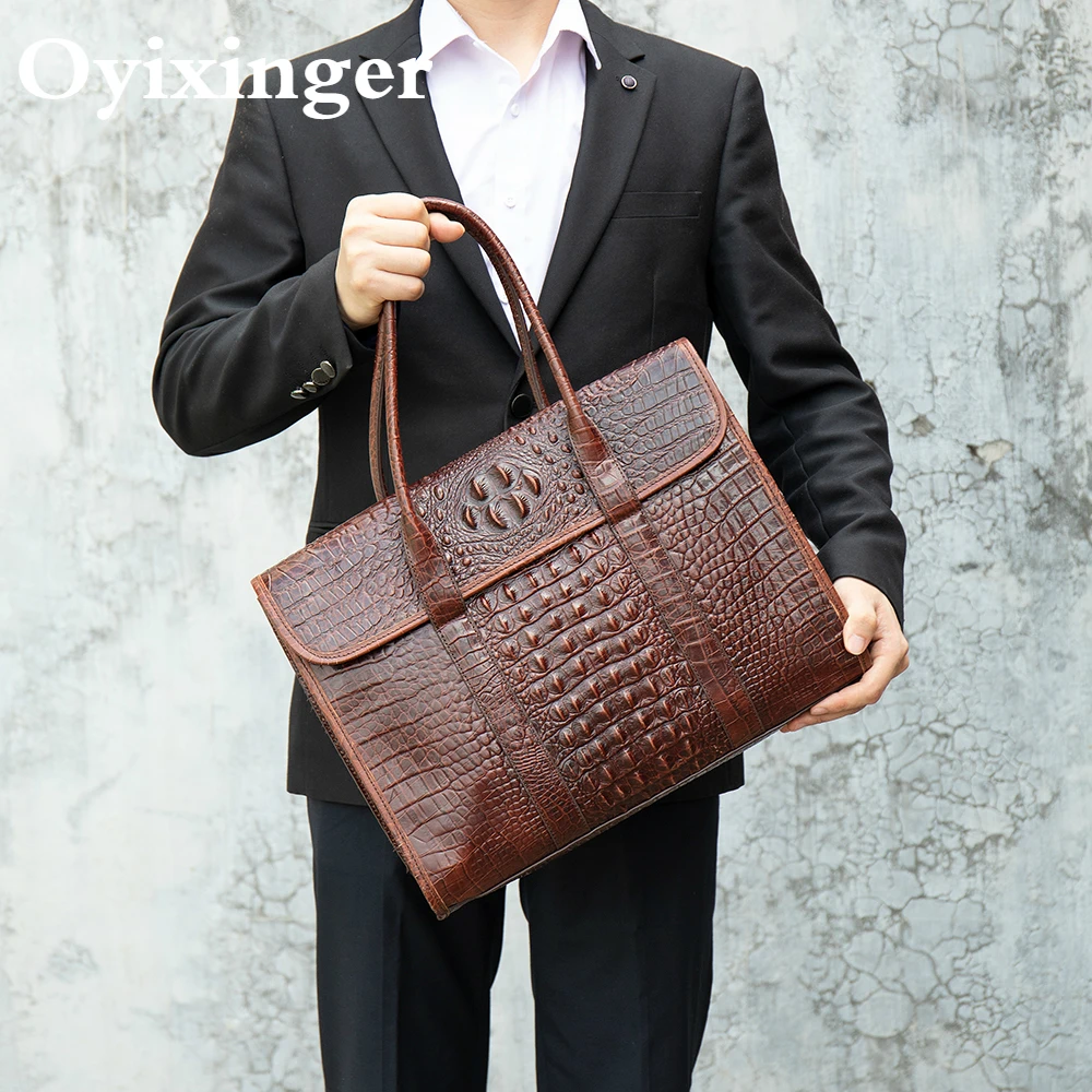 

OYIXINGER Men Handbag For Men's Genuine Leather Briefcase Bag Men Shoulder Bags For Man 13.3 Office Crocodile Computer Bags New