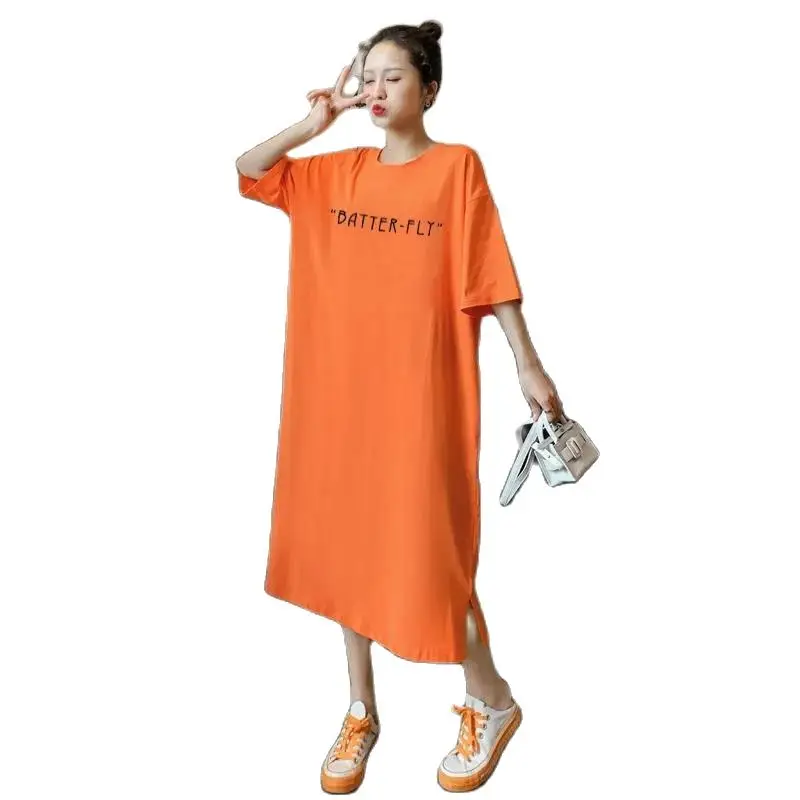 

Женское летнее платье, новинка 2021, платье в Корейском стиле, модная женская одежда выше колена с коротким рукавом, бесплатная доставка