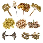 1 комплект, смешанный золотой цветок, вишневый тычинки, набор ягод, сделай сам, Рождественский свадебный торт, Подарочная коробка, венки, Новогоднее украшение