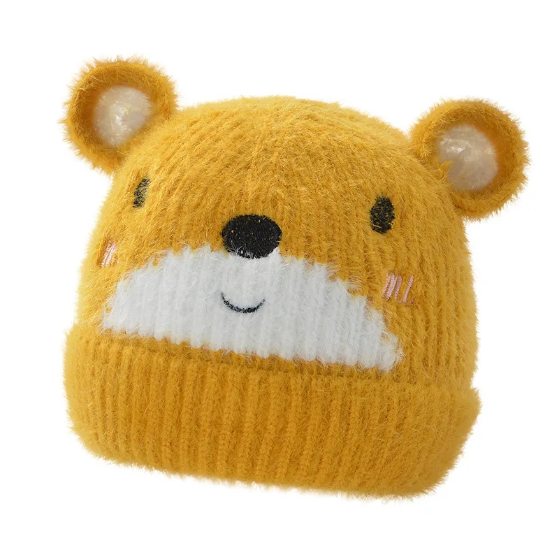 

1-4Y Baby Boys Girls Warm Winter Hats Kids Knitted Caps Cute Cartoon Imitation Mink Toddler Bonnet Infant Hat Children Cap Muts