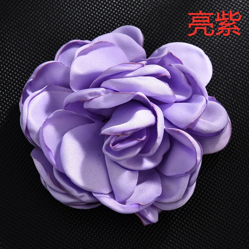 Bright purple Корейский большой тканевый цветок розы броши ювелирные изделия Ткань Искусство орсаж Нагрудный значок рубашка воротник Подарки для женщин аксессуары 8 см - Окраска металла: Bright purple