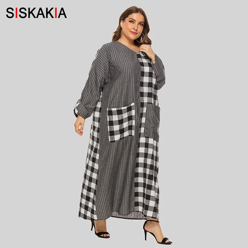 Siskakia платья с длинным рукавом размера плюс v образным вырезом на каждый день в