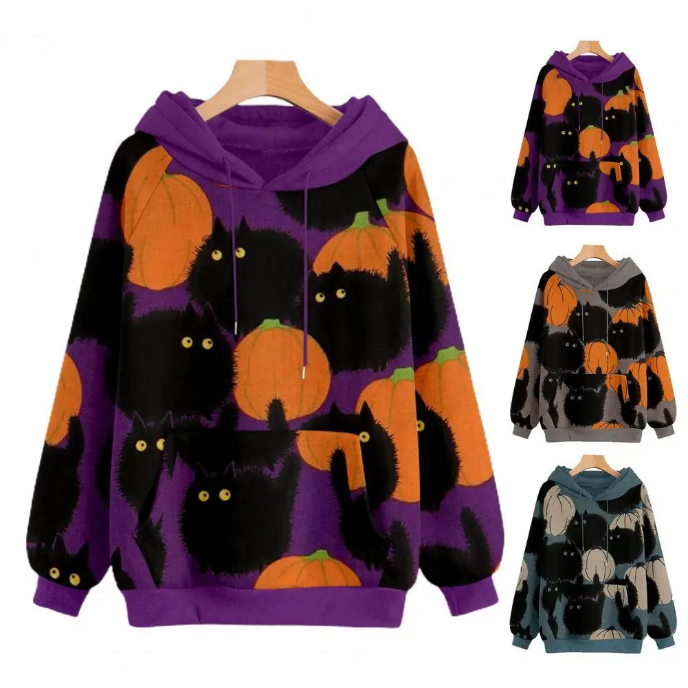 

Autumn/Winter Women's Sweatshirts Halloween Printed Pullover Hoodie Long Sleeve Top Hooded Pocket Women Sweatshirt Streetwear