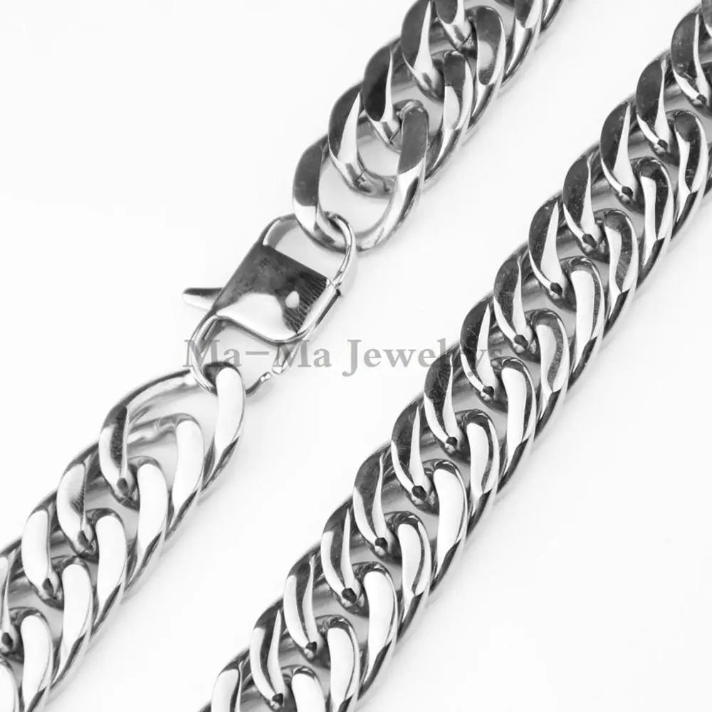 

17mm Stainless Steel Heavy Mens Curb Link Cuban Chain Necklace Jewelry 7"-40"