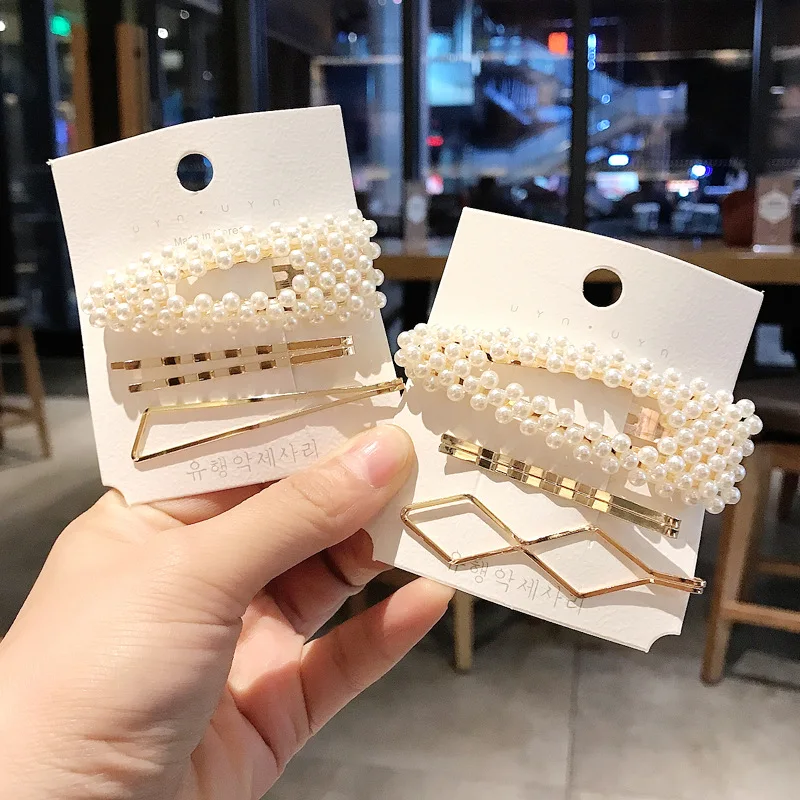 Женская заколка для волос с жемчугом Золотистая геометрической формы аксессуары